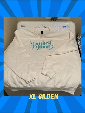 Gildan White Crewneck Sweatshirt with Teal 'Limited Edition' Graphic